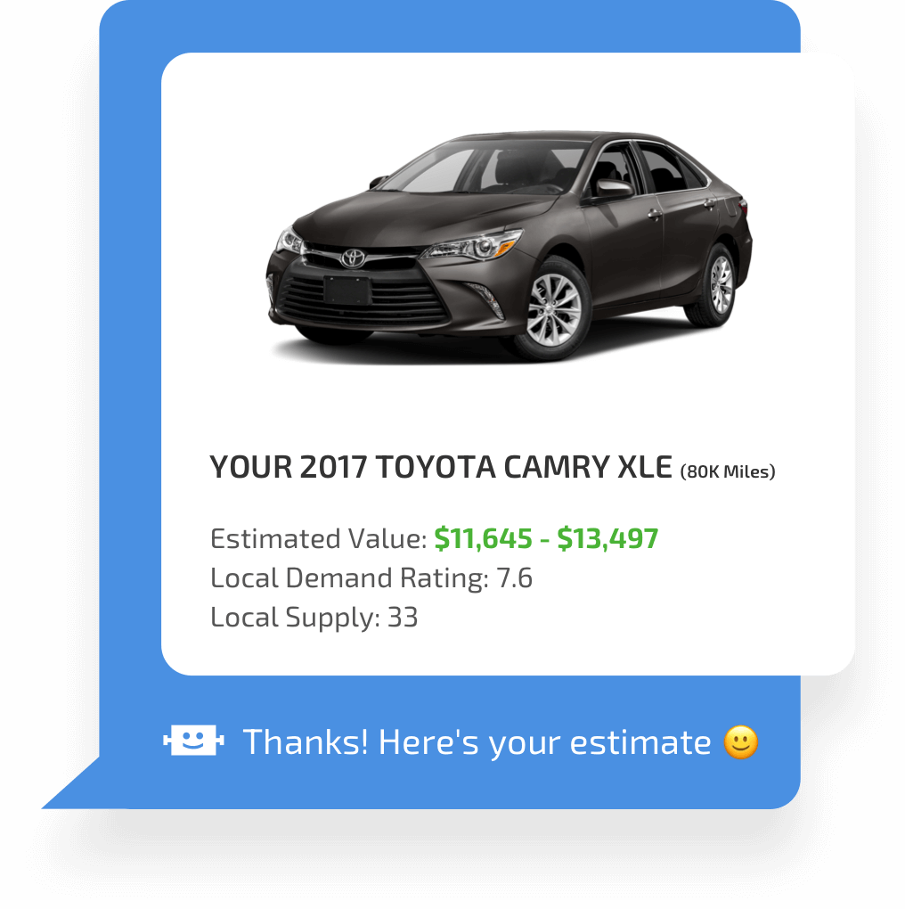 Chat bubble showing vehicle instant trade estimate workflow