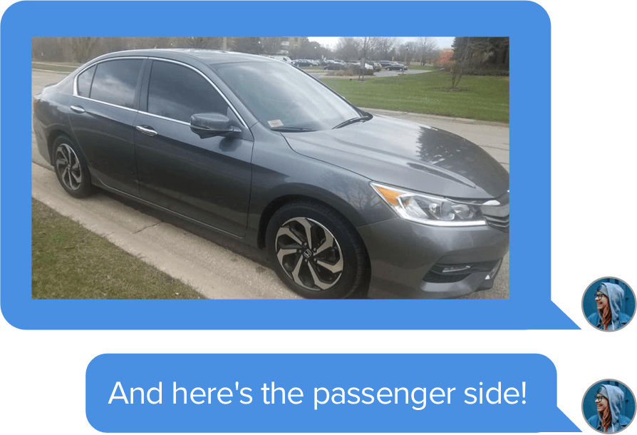 Chat bubble workflow asking questions about user's vehicle